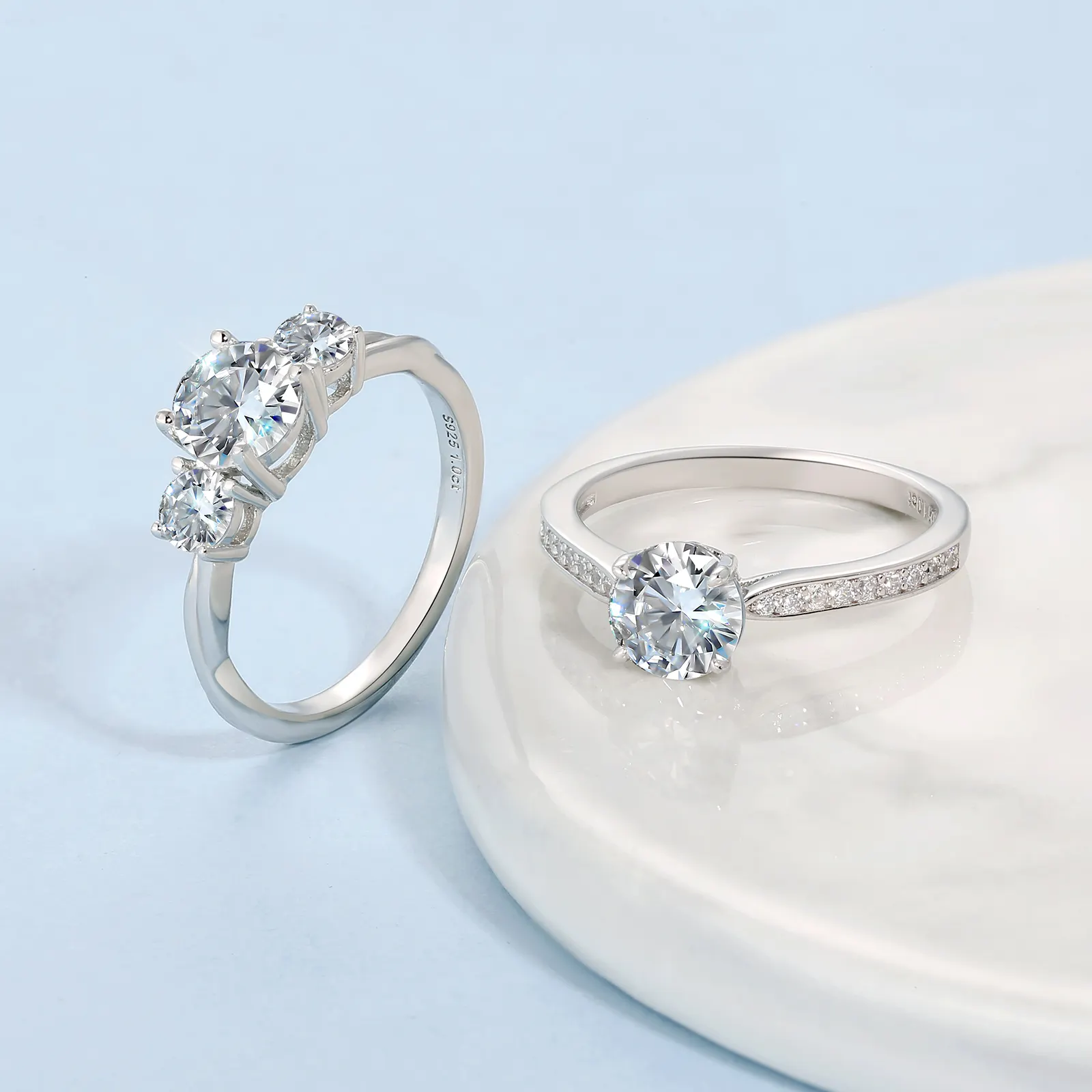 클래식 1ct3 스톤 모이사나이트 솔리테어 약혼 반지 925 스털링 실버 기념일 결혼 약속 다이아몬드 반지 여성용