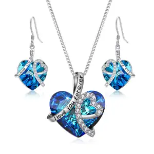 I Love You Forever Jewellery Sets for Women Heart Necklace and Earrings with Crystals Anniversary Birthday Gifts