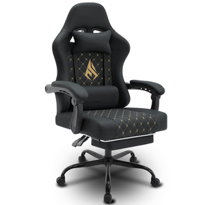 Gran oferta de Alemania, sillas para juegos con altavoces, silla para juegos con reposapiés, silla para jugadores de diseño único de cuero Pu negro - Product Image 1
