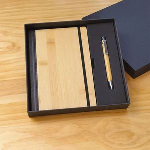 Custom Promotional A5 Eco Diary Journals PU Leather Bamboo <b>Notebook</b> Business Gift <b>Set</b> With Pen - Product Image 2