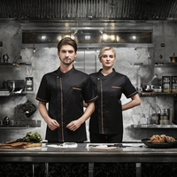 Veste de chef unisexe à manches courtes en polyester/coton tissé, uniforme de travail pour restaurant