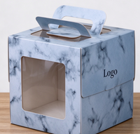 Boîte à gâteau personnalisée, nouveau design, biodégradable, qualité alimentaire, papier marbré bleu, poignée, fenêtre transparente