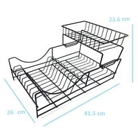 Organisateur de rangement de cuisine à 2 niveaux en acier au carbone Support pour égouttoir Porte-vaisselle avec plateau Porte-ustensiles