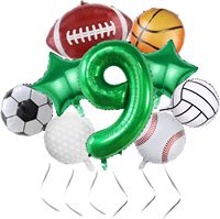 Ensemble de ballons d'anniversaire sur le thème du sport, ballons en feuille d'aluminium numérotés, ballons de football, de basket-ball, de rugby pour les garçons, décorations de fête d'anniversaire