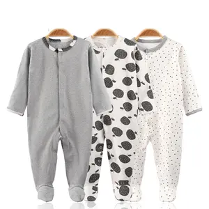 3 Pack Long Sleeve Cotton Baby Footie Romper Baby Pajamas Clothes for Newborn Boys Girls Unisex with Button for 0-12m