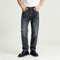 Jean gris anthracite pour homme, pantalon en denim noir délavé, coupe droite, effet usé, cinq poches, décontracté, fabricant OEM, vente en gros