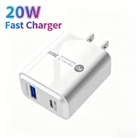 Cargador de Teléfono Rápido de 20W con Doble Puerto PD QC3.0, Cargador de Pared con Enchufe para EE. UU. y UE, Adaptador de Corriente USB-C para Carga Rápida de Teléfonos Móviles