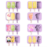 Moules en silicone pour glaces en forme de lapin violet de qualité alimentaire avec logo personnalisé, fabrication artisanale de sucettes glacées mignonnes de dessin animé pour les pattes, les bonhommes de neige, les cake pops, vente en gros