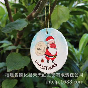 Adorno navideño redondo de cerámica de Fujian, esmaltado con dibujos animados, decoración colgante de doble cara, regalo decorativo 20201116 - Product Image 2