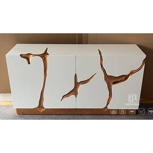 Meuble TV rectangulaire en bois, design tendance, blanc mat avec motif marron, pour salon - Product Image 6