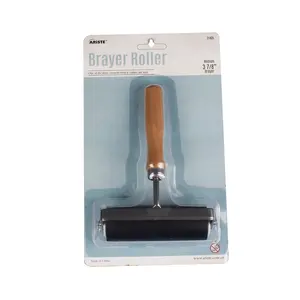 21405 10cm Black DIY Pottery Clay Tool Professional Ink Printing Plate Rubber Roller with wooden handle