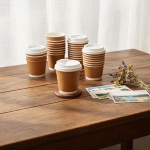 300gsm <b>8oz</b> High Quality Double Wall Custom Eco-friendly Disposable Printed Logo Restaurant <b>Coffee</b> Paper <b>Cups</b> with Sip Lid Cover - Product Image 1