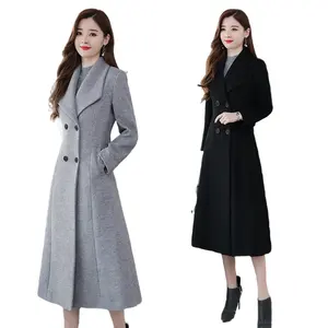 YQY659 New Arrival Autumn and Winter Temperament Celebrity Ladies Woolen Coat Lapel Woolen Slim Long Winter Coat For Women