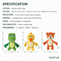 Mainan Tali Anjing Kartun Berbunyi, Desain Dinosaurus, Anak Ayam, Harimau, Interaktif, Dapat Digigit, Bersuara Kusut, Nanas, Tali Kapas Plush