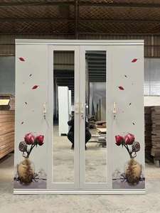 Bedrukte Kledingkast Met Spiegel Stalen Frame Slaapkamer Ontwerp Knock-Down Kast Fancy Meubels Almirah Godrej <span class=keywords><strong>4</strong></span> Schuifdeurkast - Product Image 2