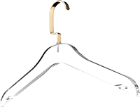 Cintre à vêtements en acrylique transparent - support de rangement de garde-robe lourd et tendance avec crochet en acier plaqué chrome doré pour chemises et robes
