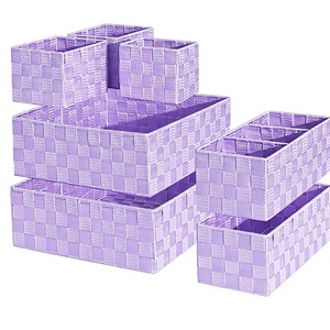 ORGMASTER Paniers de <span class=keywords><strong>rangement</strong></span> cubiques tissés à la main, peu profonds, lot de 7, violet, pour bureau, commode, cuisine, garde-manger - Product Image 1