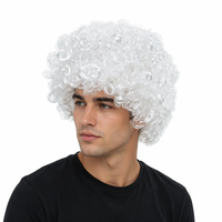 Perruque synthétique afro bouclée blanche et moelleuse unisexe pour déguisement de clown amusant, cosplay, sport, carnaval, fête