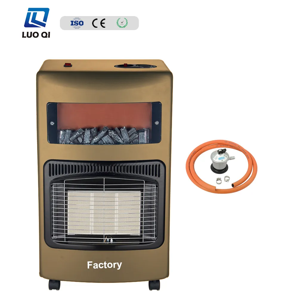 High quality piezo ignition portable mobile gas heater easily assembled copper valve body 4 wheels gas heater
