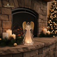 Statue d'ange en acrylique LED, ange priant avec des ailes dorées scintillantes, décoration de porte pour les fêtes de Noël, approvisionnement en gros B2B en Chine