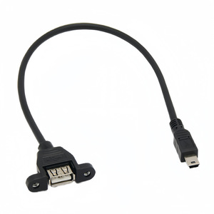 Mini <b>Usb</b> To <b>Usb</b> Female Extension Cable 0.5m With Screw Holes T Type Connector For Data Transfer Black - Product Image 2
