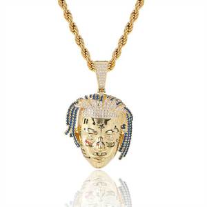 Punk <b>Mens</b> American Rapper Singer XXXTentacion Head Pendant <b>Chain</b> Necklace Gold Iced Out CZ <b>Diamond</b> Pendant Hip Hop Jewelry - Product Image 4