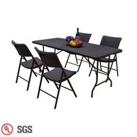Table pliante de 6 pieds avec 8 chaises, table pliante en plastique, ensemble de salle à manger rectangulaire brun, tables pliantes en vrac