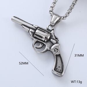 316L Stainless Steel Jewelry for Men Vintage Necklace Customizable Silver Pistol Charm Pendant Jewelry With Square Pearl <b>Chain</b> - Product Image 2