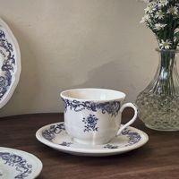 Service de vaisselle rond en porcelaine unique, motif floral bleu, assiettes, bols, tasses, plats, soucoupes, qualité supérieure, vaisselle de table