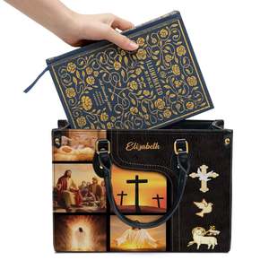 Sac personnalisé Jésus Agneau Croix Pu Sac Bas quantité minimale de commande Impression DropShip Cuir Biblle Sac à main pour les femmes - Product Image 3