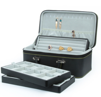 Organisateur de bijoux pour femmes Valise à bijoux en cuir PU Boîte de rangement amovible à 3 couches Boîte cadeau pour bracelet/bague/boucle d'oreille