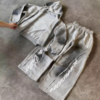 Ensemble de survêtement sport vintage pour homme personnalisé, lavé, confortable, avec double ceinture, fermeture éclair, imprimé brique, pantalon de sport