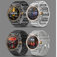 Montre connectée sportive étanche IP68 AK81round Dafit avec lampe de poche pour appels, boîtier en acier, bracelet en gel de silice pour hommes - 5 à 10 jours