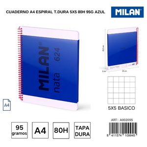 A4 quaderno a spirale 5x5 80s 95g blu-quaderni di scuola e ufficio