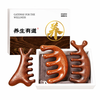 Coffret Cadeau Peigne de Massage à Cinq Dents en Bois de Santal Naturel pour Thérapie du Cuir Chevelu, Soulagement du Stress, Outil de Massage des Méridiens de la Tête