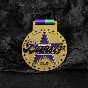 ผู้ผลิตที่กำหนดเองท้องฟ้าดาวโลหะผสมสังกะ<span class=keywords><strong>ส</strong></span>ีเคลือบอ่อนคู่เต้นรำการแข่งขันเหรียญทอง - Product Image 6