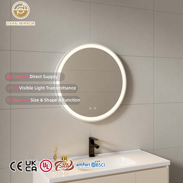Factory Supplier Smart Sensor Touch Control Memory Function Illuminated Lighted Anti Fog Led Framed With Round Bathroom Mirror