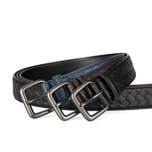 Cinturón de Cuero Genuino de 4 cm de Ancho, Piel de Vaca con Patrón Geométrico, Hebilla Rectangular, Cinturón Casual para Hombre, 105 cm, 110 cm, 115 cm, 120 cm, 125 cm - Product Image 1