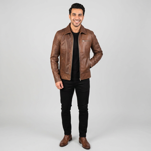 Blouson en cuir de qualité supérieure pour motards, hommes et femmes, col à capuche, logo sur le devant, tissu respirant, style vintage, automne - Product Image 1