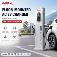 Estación de Carga para Vehículos Eléctricos AMPPAL de 7KW, 14KW, 22KW, 44KW, de Suelo, con Dos Pistolas de Carga y Sistema OCPP POS