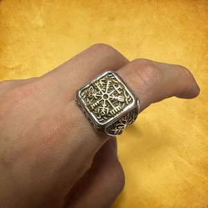 Bague pour homme avec runes vikings nordiques, or et argent, motif arbre, bijoux vintage tendance, cadeau - Product Image 4