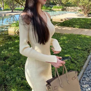 Autumn and <strong>Winter</strong> Wholesale Knit <strong>Dress</strong> Bodycon Wrapped Hip Sexy Long Sleeve Sweater Clothing <strong>Dress</strong> for Women - Product Image 4
