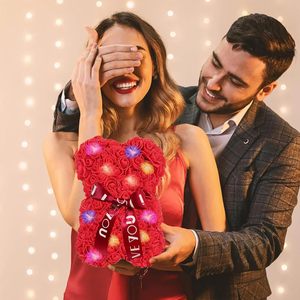 Artificial Red <b>Rose</b> Teddy Bear 16x17x20 Cm With Led <b>Lights</b> Romantic Gift For Valentine's Day - Product Image 6