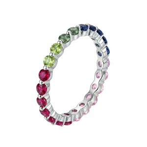 S925 Sterling Silver Moissanite Eternity Band <b>Ring</b> With Channel Set Multicolor Gemstones Women's Classic Everyday Wear Jewelry - Product Image 1