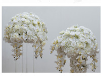 Boule de fleurs artificielles en soie Phalaenopsis style artisanal pour arrangement de table de mariage, décoration écologique pour la maison