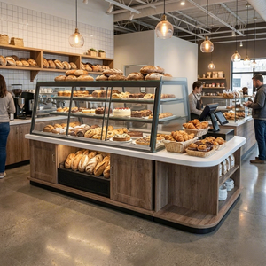 ตู้โชว์ขนมปังและเค้กไม้แบบกำหนดเองสำหรับงานหนัก ดีไซน์ใหม่สำหรับร้านเบเกอรี่ - Product Image 2