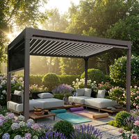 Pérgola Moderna de Aluminio con Techo de Láminas Motorizadas, Luces LED, Lujosa, para Jardín, Balcón, Terraza, Patio, Exterior