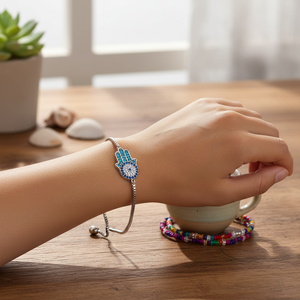Silver Plated Hamsa Shaped Fashion Bijouterie Zircon Stoned <b>Bracelet</b> - Product Image 3