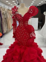 Robes de soirée rouges scintillantes, robe de bal perlée à manches longues, pour femmes, pour deuxième réception, anniversaire, fiançailles, personnalisable