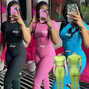 Set di <span class=keywords><strong>abbigliamento</strong></span> da <span class=keywords><strong>donna</strong></span> in cotone personalizzato Conyson estate 2025 set moda due pezzi <span class=keywords><strong>Casual</strong></span> Soild Top manica corta e pantaloni da <span class=keywords><strong>donna</strong></span> - Product Image 1